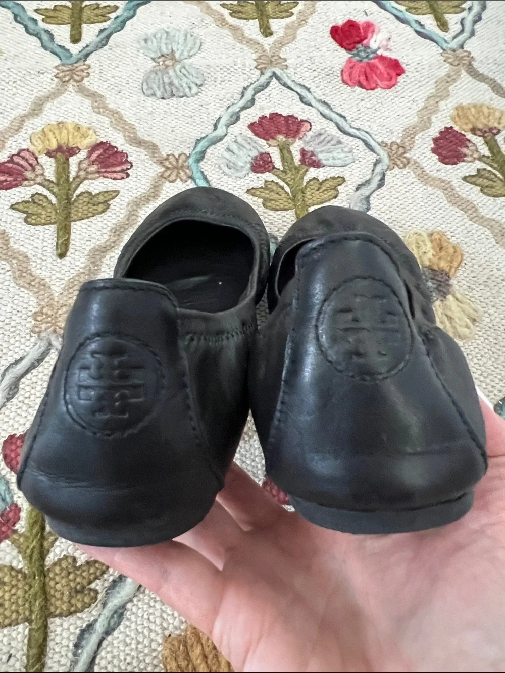 Tory Burch Minnie Travel Ballet Flats Black Leather Size 9
